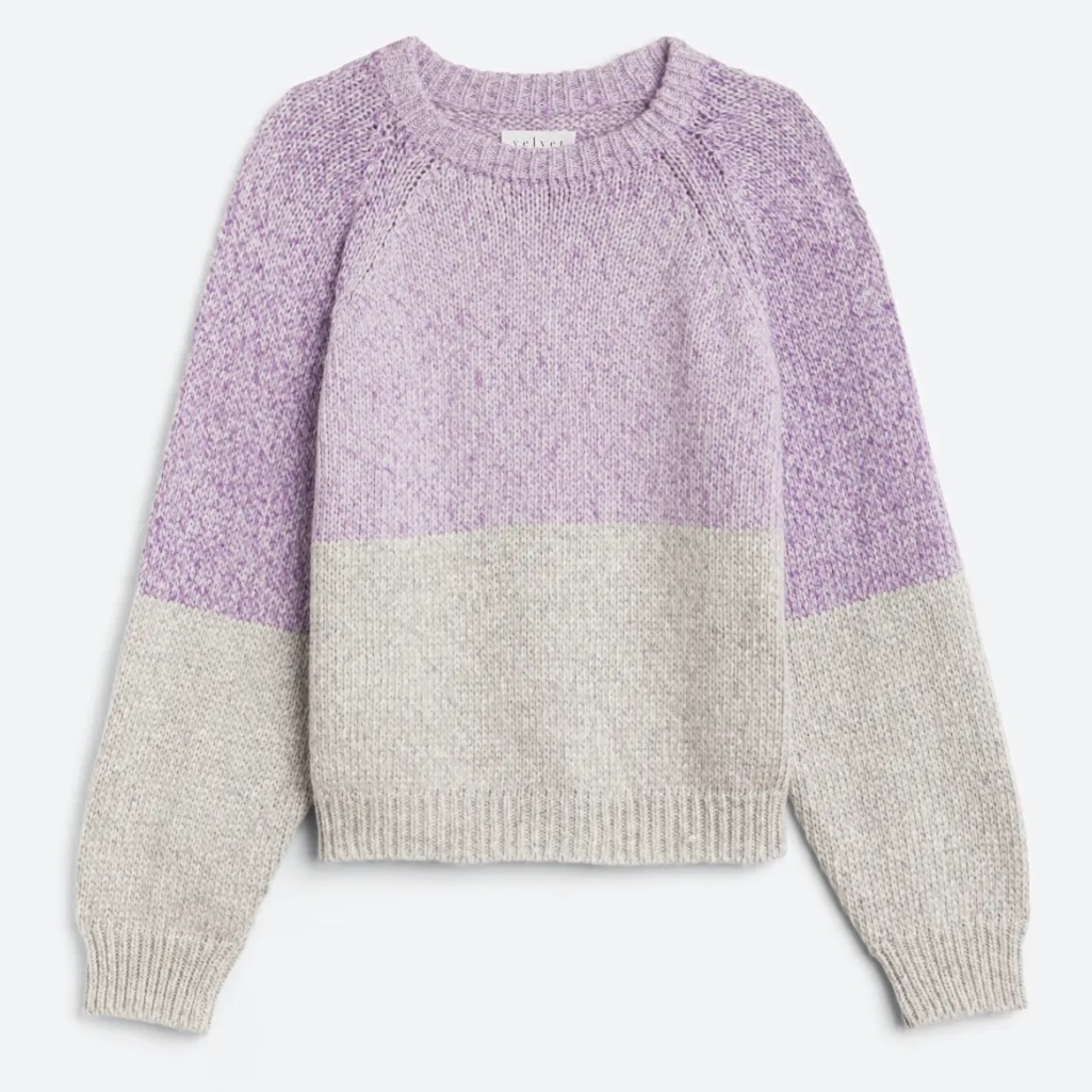 Euc Velvet By Graham And Spencer Skylar Crewneck Colorblock Purple Pullover
